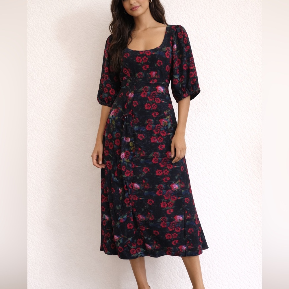 Rachel Comey Black and Red Floral Midi Dress